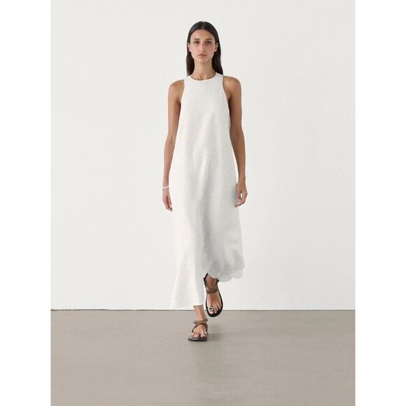 Massimo Dutti Dresses & Skirts - Massimo Dutti Womens Midi Dress XS White Linen Textured Embroidered 6652/652 NWT